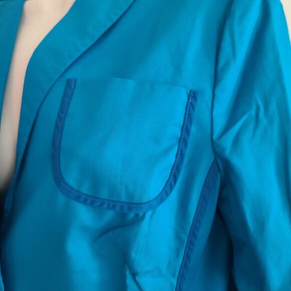 Akris Punto Jacket Women Blue Cotton 2 Buttons  Pocket 3/4 Sleeves US Sz 10 - Picture 3 of 10